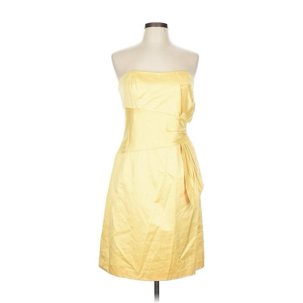 NEW BCBG Paris Strapless Sheath Dress 10 Saffron Yellow Ruched Cocktail NWT $210